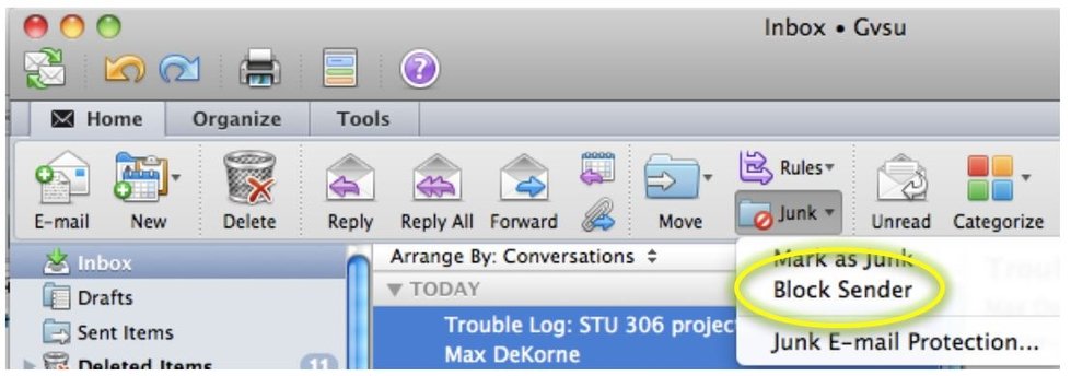 delete email from sender in outlook for mac